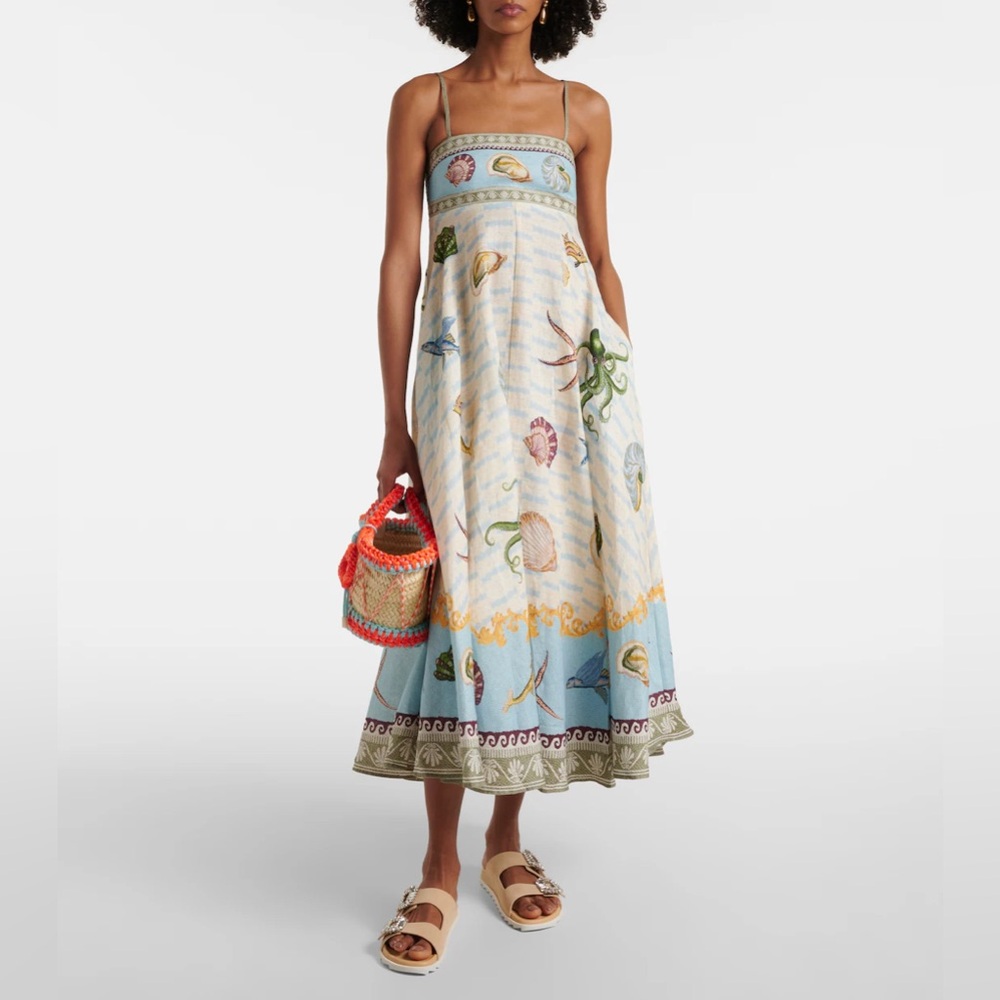 Alemais bath house sundress Ocean-Inspired Blue and Green Maxi Dress